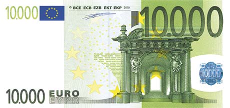 neuer Zehntausend-Euro-Schein basierend auf dem 100er